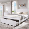 Modern Queen Size Bed Frame with 50" Tall Headboard, Wood Queen Size Platform Bed Frame w/3 Storage Drawers, Curved Profile Design, Wood & Steel Platform Bed, No Box Spring Needed, White