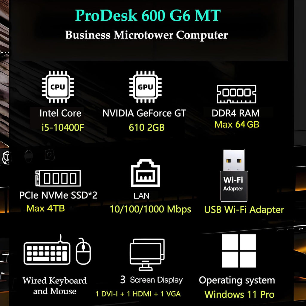 HP ProDesk 600 MT Office Desktop Computer for Business  Accounting & Data Processing  Intel 6-Core i5-10400F  16GB RAM  1TB PCIe SSD  WiFi Adapter  Keyboard & Mouse  Windows 11 Pro  Jet Black
