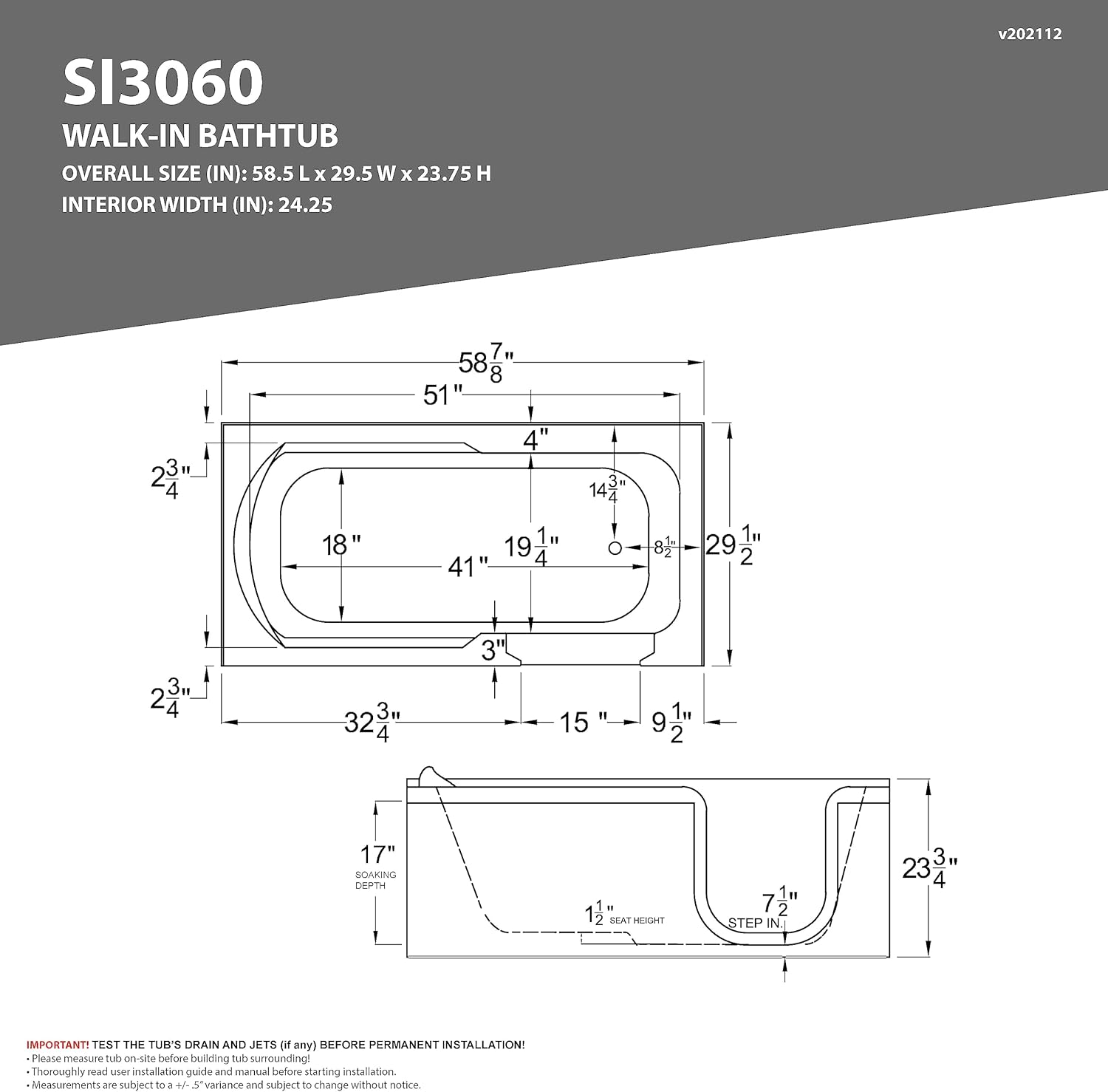 ANZZI Walk In Tub 60'' x 30'' White Acrylic with Chrome Accents Right Drain, Low Threshold, Slip-Resistant Floor, Easy Install, Luxury Spa Soaker Tub - AMZ3060SIRWS