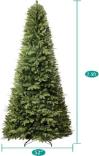 Naomi Home Traditional 7.5ft Prelit Artificial Christmas Tree with 1746 Branch Tips, 550 Warm Lights and Metal Stand, 52" Wide Realistic Fir Christmas Tree with Lights