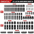 EMENTOL 189-Piece Impact Socket Set, 1/4" & 3/8" Drive Metric and SAE Sizes, CR-V Steel, Includes Deep & Shallow Sockets, Ratchets, Bits, Extensions, Spark Plug Socket & More, with Plastic Tool Case