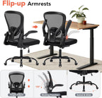 Ergonomic Office Chair, Computer Desk Chair with Adjustable Lumbar Support, Breathable Mesh Office Chair with Flip-up Armrests, Rocking Function, Comfy Home Office Desk Chair, Black