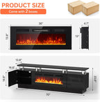 MXV 70" Fireplace TV Stand, Modern Entertainment Center & 36 Inch Electric Fireplace with Remote Control, LED Light, Fire Place Tv Stand for Living Room for TVs up to 80", Black + Black