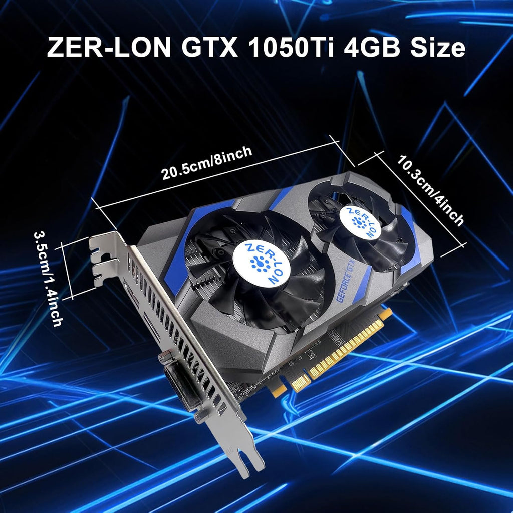 ZER-LON GeForce GTX 1050 Ti Gaming Graphics Card, 4GB GDDR5 128bit 1291MHz DP HDMI DVI-Output GPU, PCI Express 3.0 Support Up to 4K Video Card for Office and PC Gaming