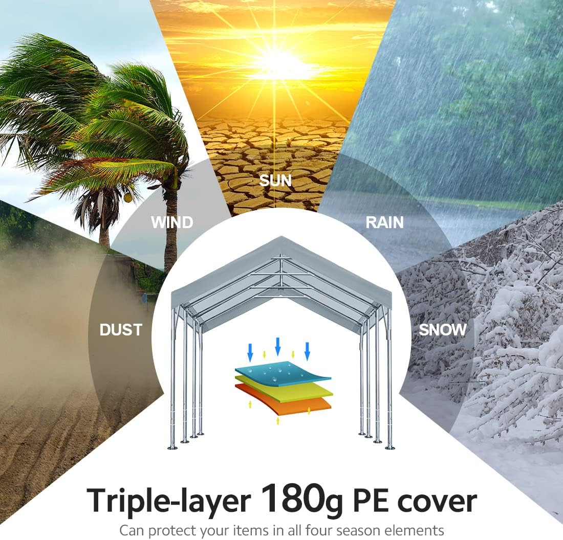 ADVANCE OUTDOOR 12x20 ft Heavy Duty Carport Potable Car Canopy Garage Party Tent Boat Shelter  Adjustable Height from 9.5 ft to 11 ft  Gray