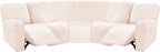 ULTICOR 7-Piece Sectional Recliner Sofa Covers, Velvet Stretch Reclining Couch Covers for Reclining Sofa, Thick, Soft, Washable (Ivory, L Shape 5 Seat Recliner Cover)