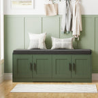 Homleke 2-Tier Storage Bench, Shoe Bench with Thickened Padded Seat Cushion, Entryway Bench with 4 Doors, Adjustable Shelf, 13.8" D x 45.3" W x 18.5" H, for Entryway, Living Room, Bedroom, Green