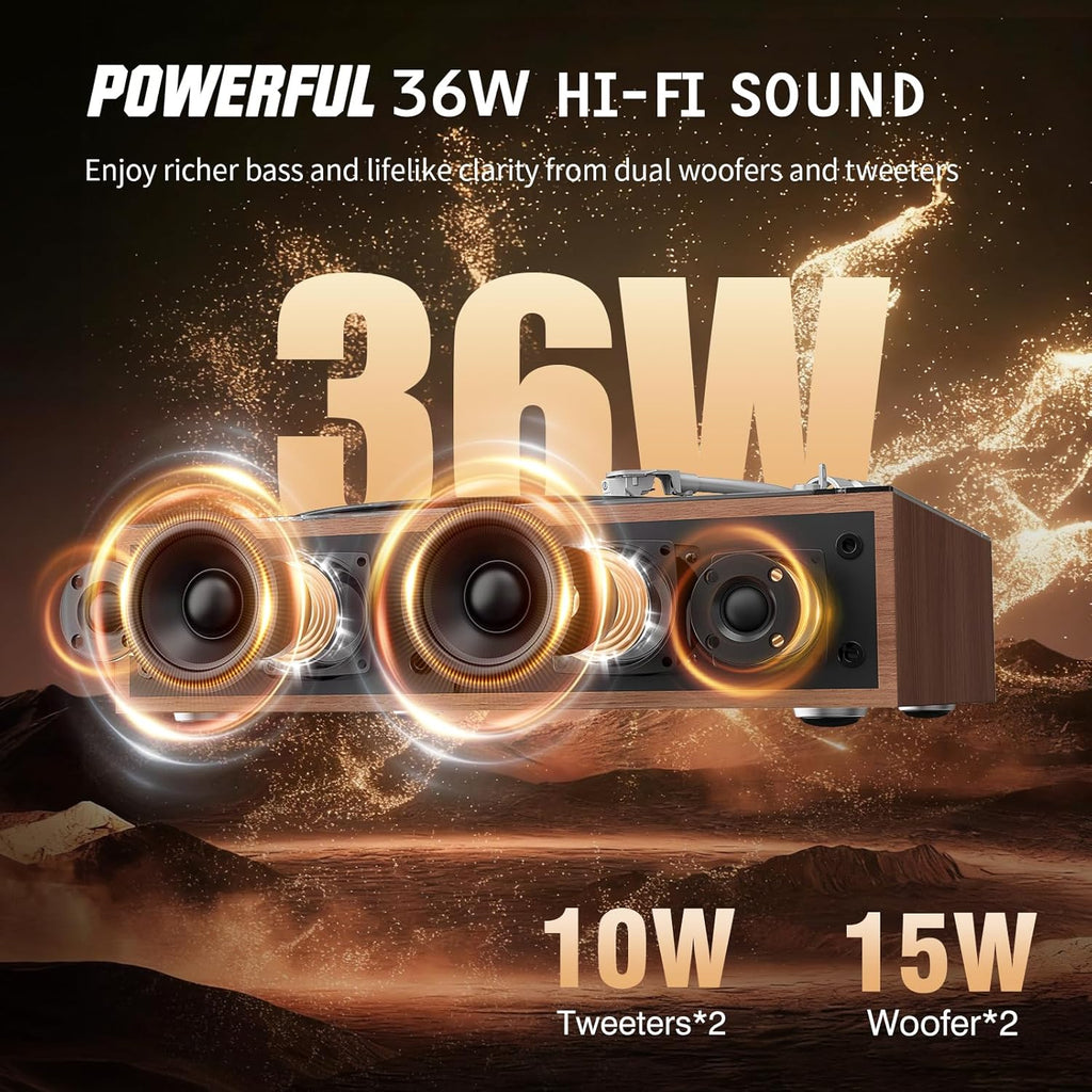 1 by ONE Fully Automatic Record Player  All-in-One Vinyl Turntable with Automatic Repeat Function  Remote Control  Built in Speakers& DSP  Phono Preamp  AT-3600L Cartridge  Belt Drive 2-Speeds