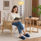 Karl home Cozy Chenille Accent Chair with Lumbar Pillow & Rattan Arms Modern Lounge Chair for Living Room, Bedroom, Reading Nook, Beige
