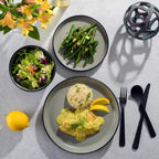 Gibson Soho Lounge Sofia Coupe 12-Piece Stoneware Dinnerware Set, Service for 4 – Grey Plates and Bowls