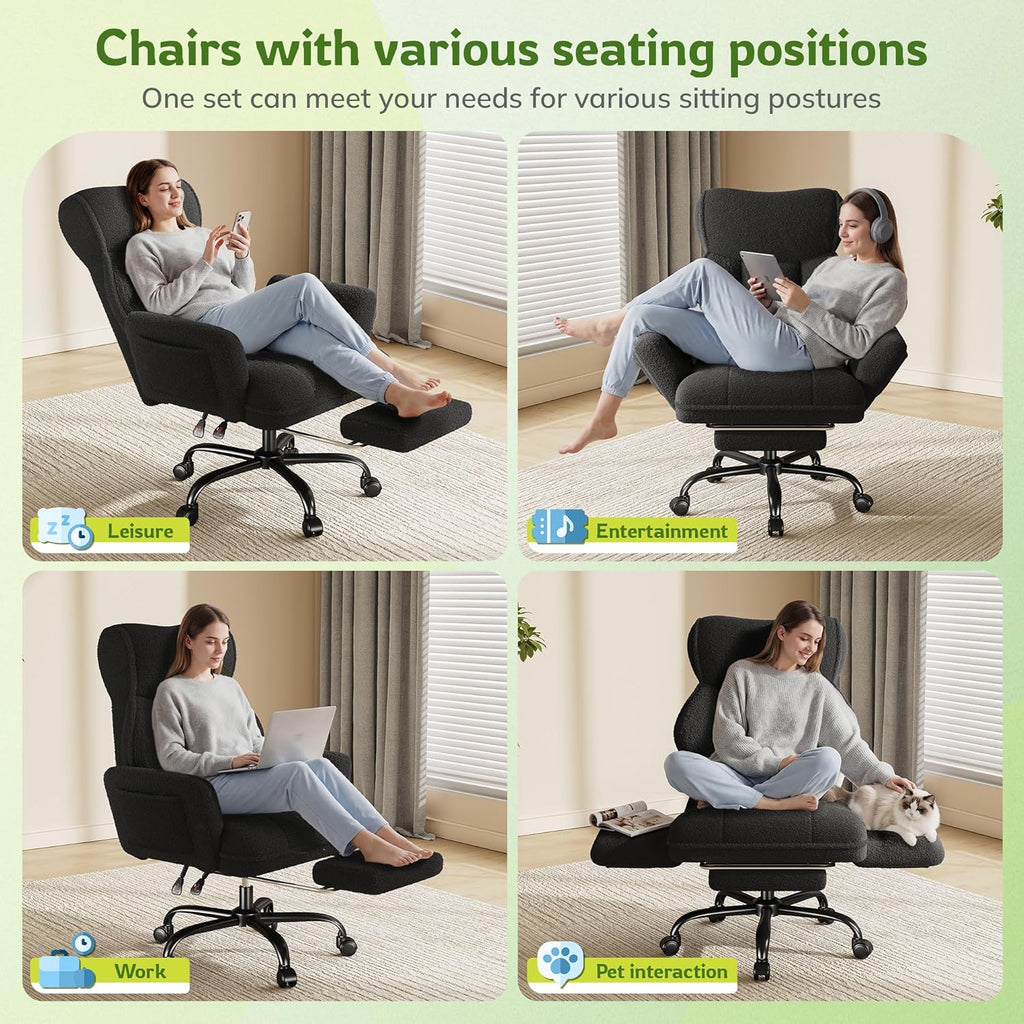 Big and Tall Office Chair with Adjustable Arms and Back, Ergonomic Office Chair with Footrest and Comfortable Fabric for Home Office, Bedroom  .Black