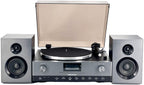 RadioShack Professional Turntable with Speakers  3-Speed Belt-Drive Vinyl Player  Bluetooth Input and Output  FM Radio  CD and USB Playback  Detachable Speakers  Anti-Skating System  Model 4001798