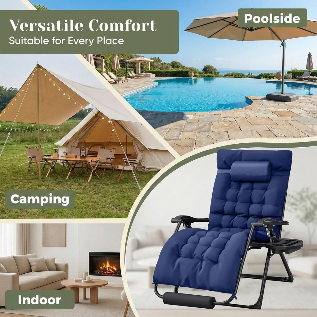 Homall Oversized Zero Gravity Chair, Set of 2 Recliner Lounge Chair with Removable Soft Cushion and Cup Holder, Adjustable Anti Gravity Chair Folding Patio Chairs Padded for Indoor and Outdoor (Blue)