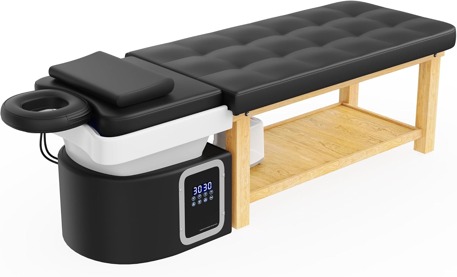 Dolonm Head Spa Shampoo Bowl Stationary Massage Table Set with Water Cycle & Fumigation Salon Equipment for Beauty Head Spa Physical Therapy Massage Salons, PU Leather Black, Wood Frame