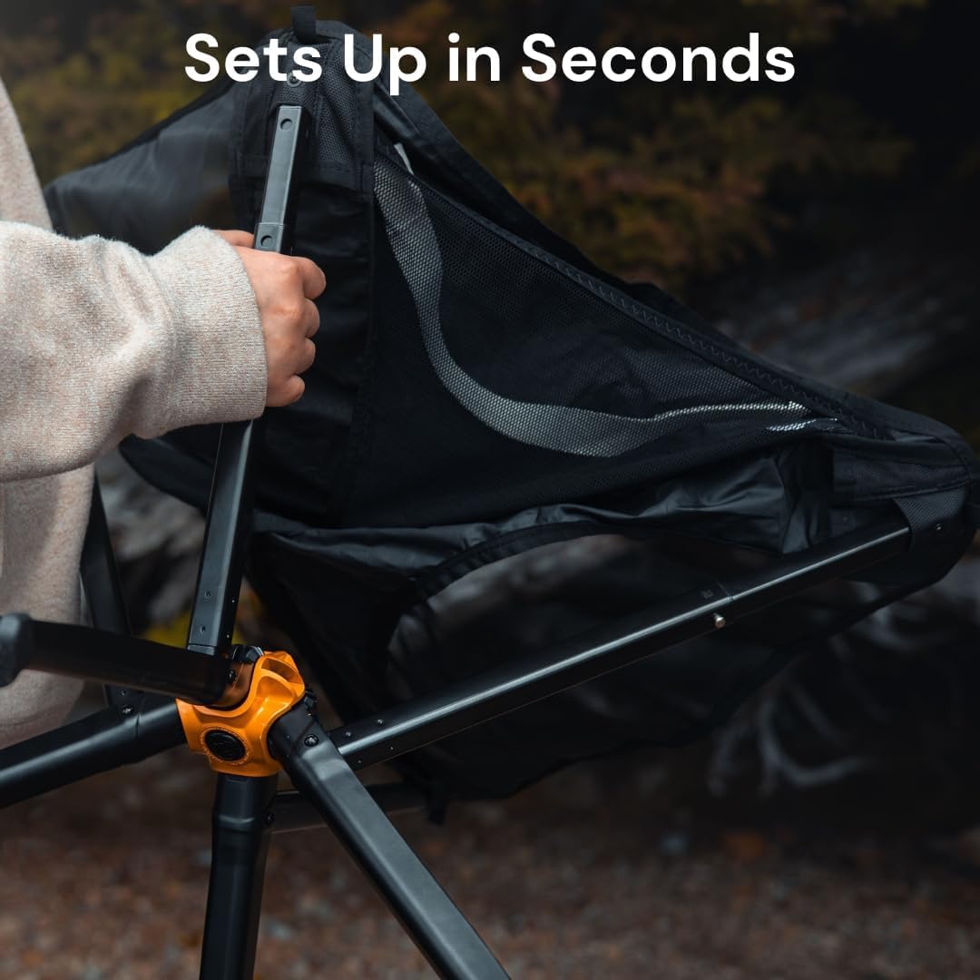 CLIQ Portable Chair Version ClassiQ 1.0 - Collapses to Size of Water Bottle - Lightweight Folding Chair for Camping - Outdoor Chair Supports 350 Lbs - Camp Chair Outdoor Adventures - Black
