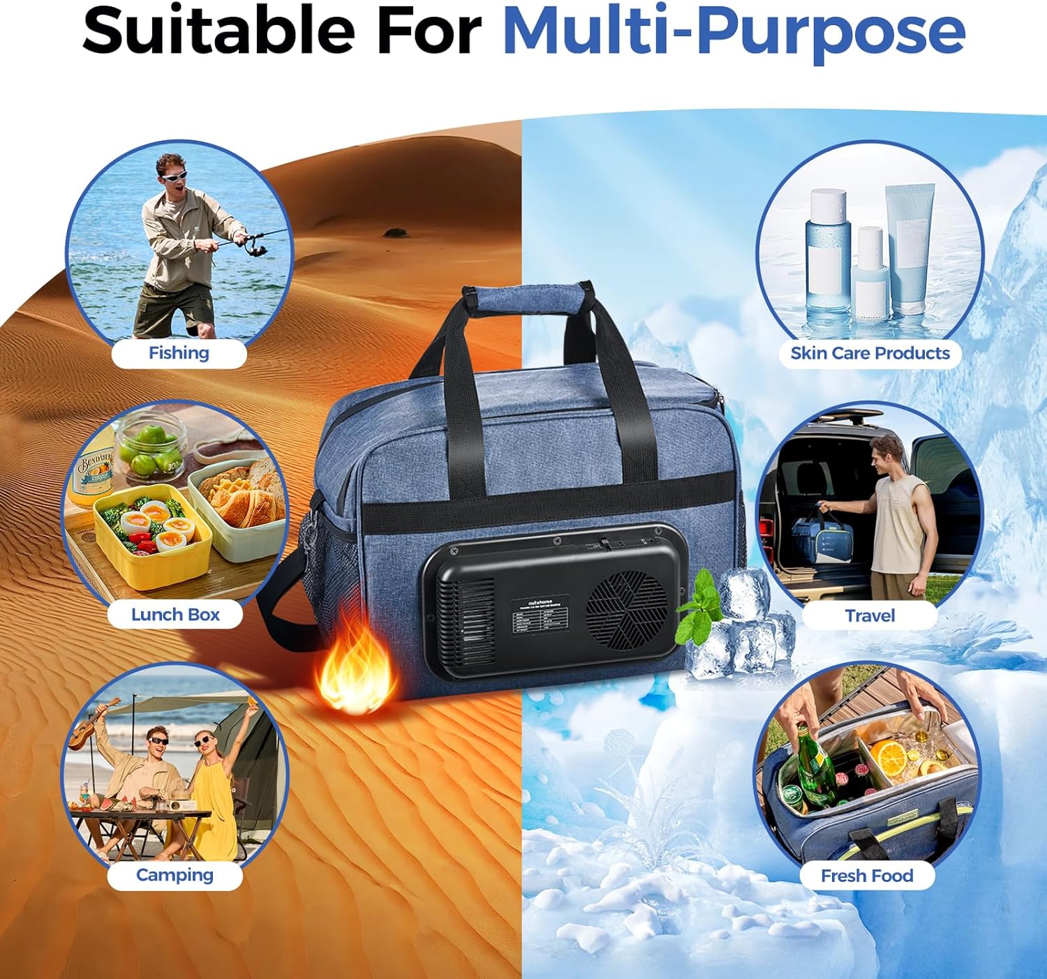 Electric Portable Cooler Plug in 12V Car Cooler Bag, Warmer Bag for Vehicle, DC Power Cord,25L Insulated Lunch Bag for Family Outings, Grocery,Camping,Truck Drivers,All Season ﻿