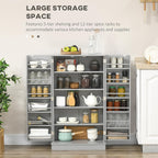 HOMCOM 41" Kitchen Pantry Storage Cabinet, Freestanding Kitchen Cabinet with 12 Door Shelves, Double Doors, 5-Tier Shelving and Adjustable Shelves, Gray