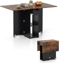 Giantex 47.5" Folding Dining Table for 2-4, Drop Leaf Wooden Dinner Table with 2-Tier Storage Shelf and Drawer, Lockable Wheels, Space Saving Kitchen Tables for Dinette, Small Space (Black+Brown)
