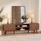 70" Mid Century Modern TV Stand for Tvs up to 80", Entertainment Center with Storage, Sideboard Media Console for Living Room with 2 Sliding Door/Adjustable Shelves, Walnut
