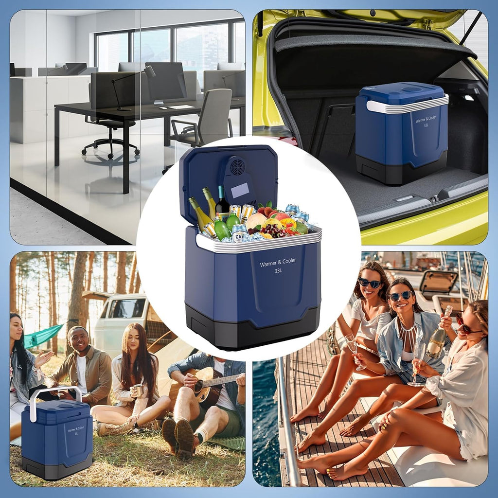 TrailBlaze Portable Electric Car Refrigerator & Warmer - 35 Quart (33L) Capacity, Automatic Locking Handle, Dual Power 12V/110V - For Vehicle, Camping, Travel