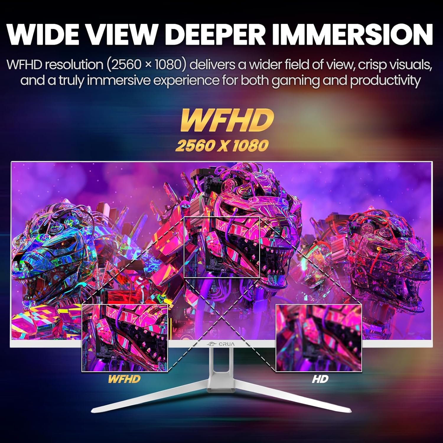 CRUA 34'' Ultrawide Gaming Monitor 120HZ  21:9 WFHD 2560X1080 IPS Panel Computer Monitors with Built-in Speakers  Support AMD FreeSync  120% sRGB  DP1.4 & HDMI1.4  Wall Mountable Installs-White