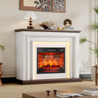 44 Inches LED Lights Electric Fireplace with Mantel, Tall Fireplace Heater Freestanding, Delicate Three-Dimensional molding with Remote Control Timer LED Flame for Living Room, Bedroom, White&Brown