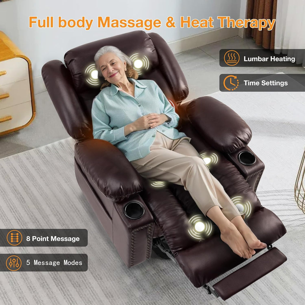 Triple Motor Large Power Lift Recliner Chair for Elderly with Heat and Massage, Lay Flat Lift Chairs for Seniors Infinite Position, Extended Footrest (Dark Brown)
