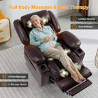 Triple Motor Large Power Lift Recliner Chair for Elderly with Heat and Massage, Lay Flat Lift Chairs for Seniors Infinite Position, Extended Footrest (Dark Brown)