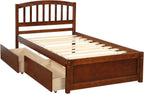 Harper & Bright Designs Twin Bed Frame with Storage, Wood Platform Bed with 2 Drawers and Headboard (Walnut)