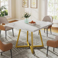Tribesigns Square Dining Table for 2, 31.5" Modern Dinner Table with Metal Base, Kitchen Table for Dining Room, Small Space, Apartment, White & Gold