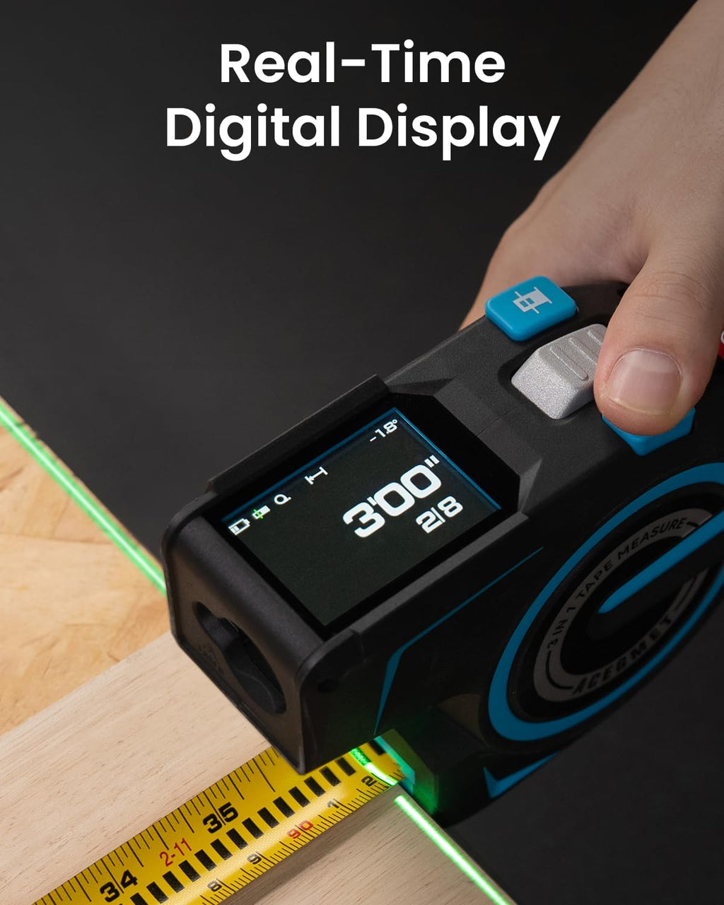 ACEGMET DTX10 digital Laser Tape Measure with Green Alignment Laser, 330Ft Laser Range & 12Ft Steel Tape, High Precision USB-C Rechargeable Smart APP Sync, Measuring Tool for Renovation & Construction