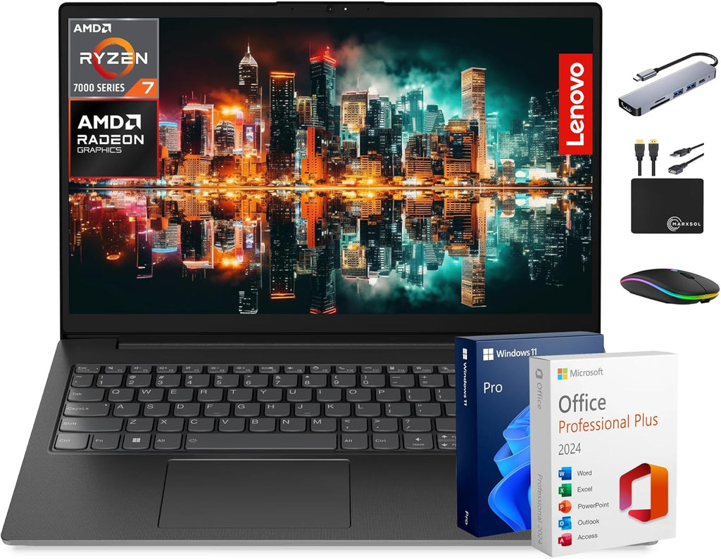 Lenovo V15 Flagship Laptop for 2025 Business Student  15.6” FHD Display  8-Core AMD Ryzen 7 CPU  40GB RAM + 1TB Storage (512GB SSD + 500GB Ext)  RJ45  MarxsolAccessory  Lifetime MS Office  Win 11 Pro