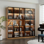 5 Tier Glass Display Cabinet with Adjustable LED Lights, 78.7" Lighted Curio Cabinet with Glass Doors & Shelves, Tall Display Case for Collectibles - Walnut