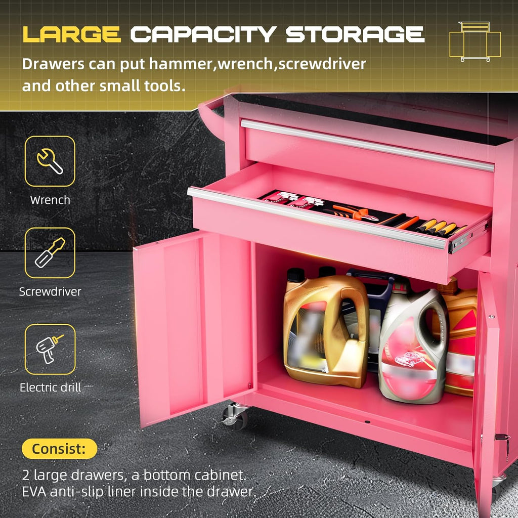 8-Drawer Heavy-Duty Tool Chest with Lock, Mobile Tool Cabinet Cart on Wheels, High-Capacity Mechanic Tool Storage Organizer for Garage Workshop