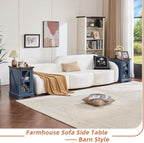 Farmhouse End Table Set 3, Narrow 18'' Night Stand with Glass Barn Door, 24" Square Side Table with Charger Station, Living Room Furniture Sets, Wood Nightstand Bedside Tables for Bedroom