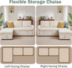 Sleeper Sofa, 79" Sectional Sofa Bed, 2 in 1 Pull Out Couch Bed with Storage Chaise and Side Pockets, L Shaped Sleeper Couch for Living Room, Beige