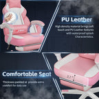 DL-win Video Gaming Chairs for Adults, Gamer Chair with Footrest, High Back, Big and Tall Gamer Chair‘s with Massage Lumbar Support, 360° Swivel Height Adjustable Computer Chaires, Pink