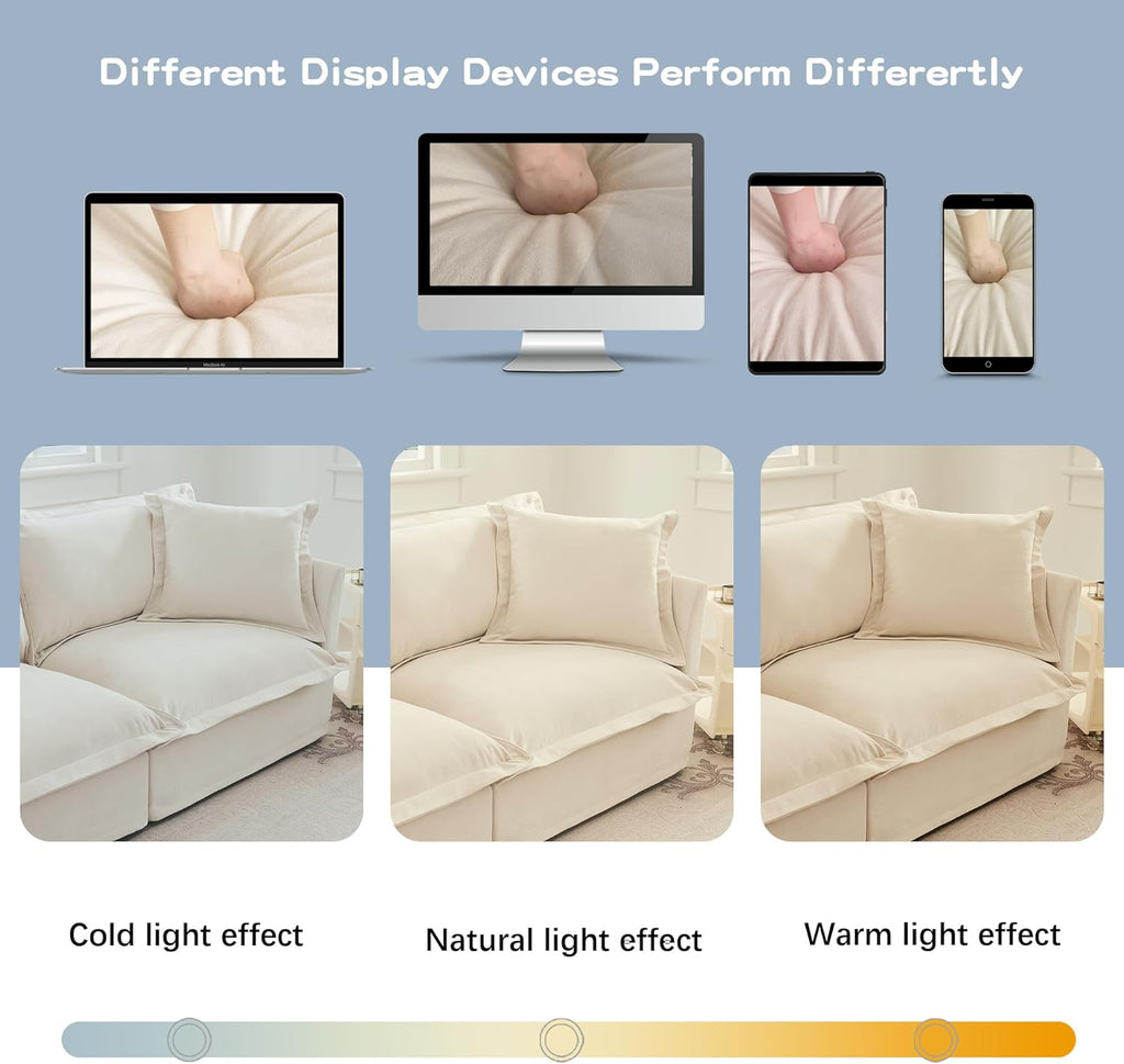 83.4" Modular Sectional Sofa Slipcovered, Oversized L-Shaped Cloud Couch with Removable Covers, 2-Seater Sofa Couch with 1 Movable Ottoman, Spacious Living Room Furniture (Cream,Chenille)