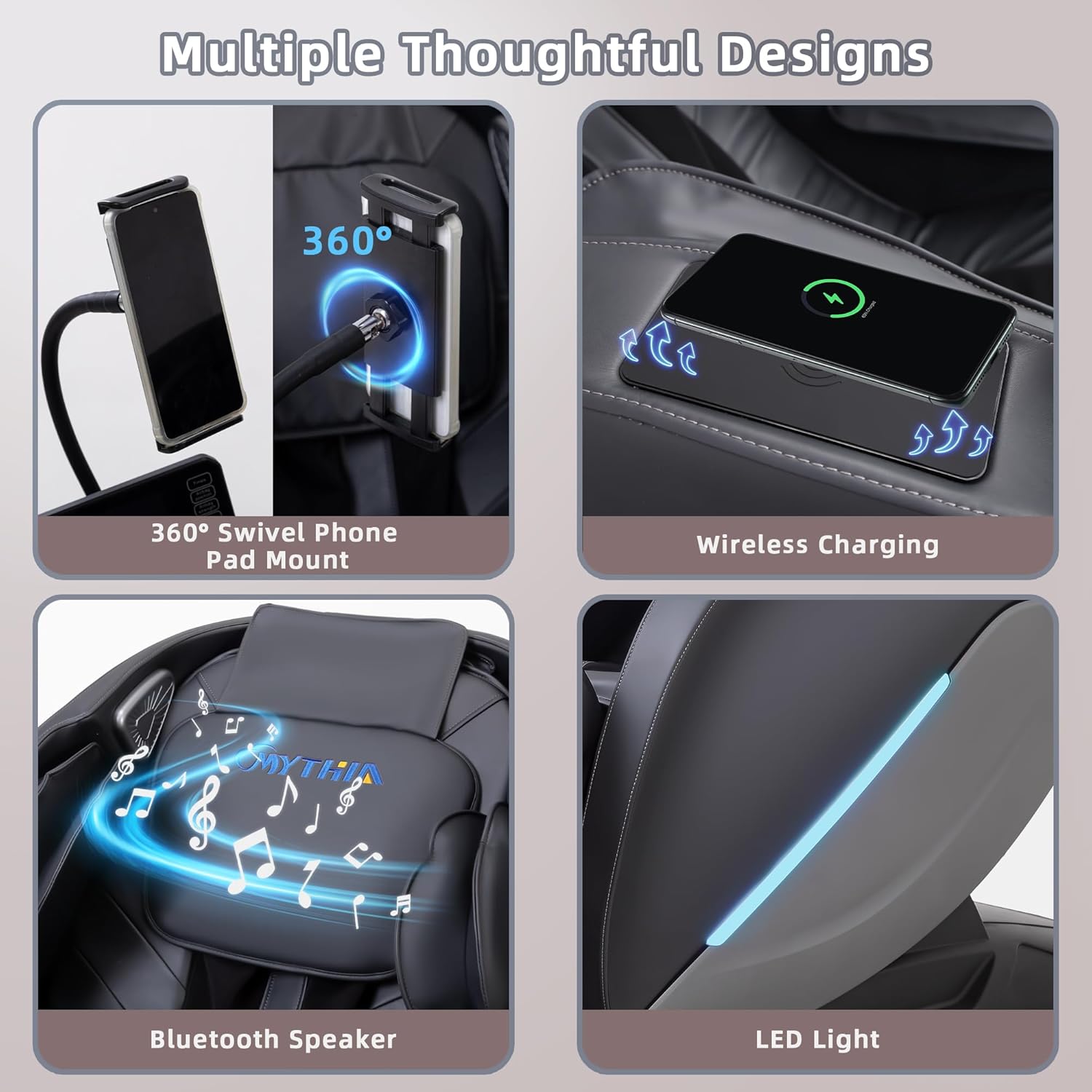 MYTHIA 2026 A303C Massage Chair  Full Body Zero Gravity Recliner with SL Track  Body Scan  12 Auto Modes  Lumbar Heat  Bluetooth App  Wireless Charge  and Foot Rollers for Home and Office (Black)