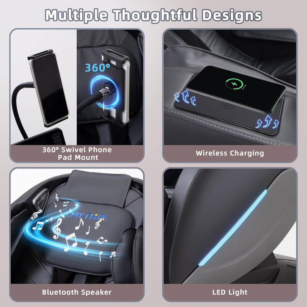 MYTHIA 2026 A303C Massage Chair, Full Body Zero Gravity Recliner with SL Track, Body Scan, 12 Auto Modes, Lumbar Heat, Bluetooth App, Wireless Charge, and Foot Rollers for Home and Office (Black)