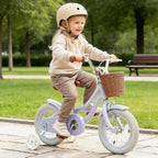 Olakids Kids Bike, 12 14 16 18 20 Inch Toddlers Bike with Training Wheels Rattan Basket Safety Bell Adjustable Seat and Handlebar, Children's Bicycle for Girls Boys