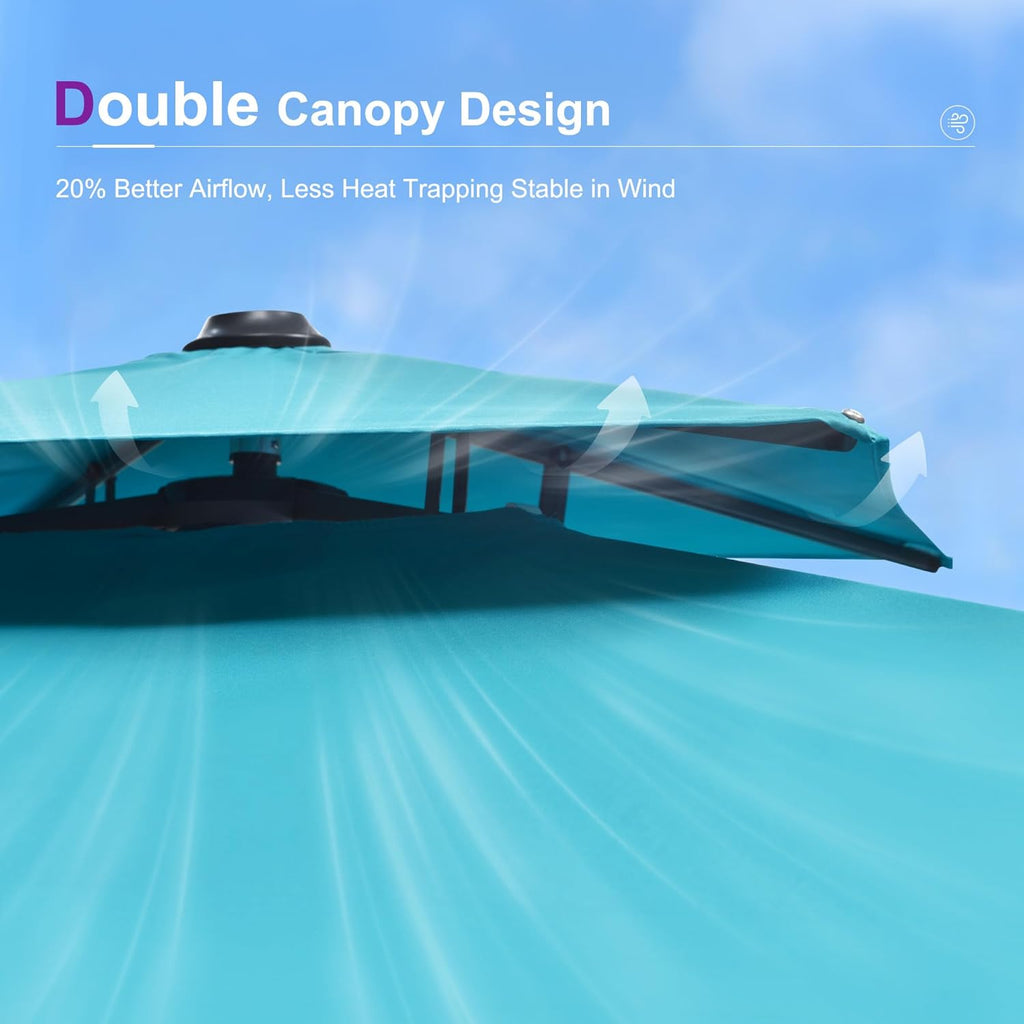PURPLE LEAF 10' X 13' Outdoor Cantilever Umbrella Large Patio Hanging Double Top Rectangle Tilting Offset Umbrella with 360-degree Rotation for Outdoor Patio Pool Deck Turquoise Blue