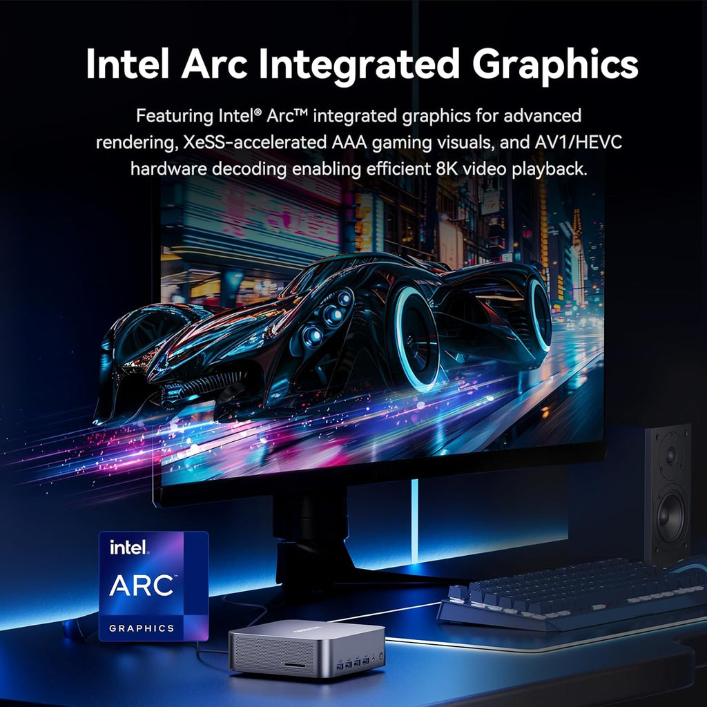 GEEKOM GT1 Mega AI Mini PC  with Intel 14th Gen Core Ultra 9 185H | 32GB DDR5 1TB NVMe SSD | Intel Arc Graphics | Dual 2.5G LAN & WiFi 7 | 8K Quad Display | Windows 11 Pro | 3-Year Warranty | SD Solt