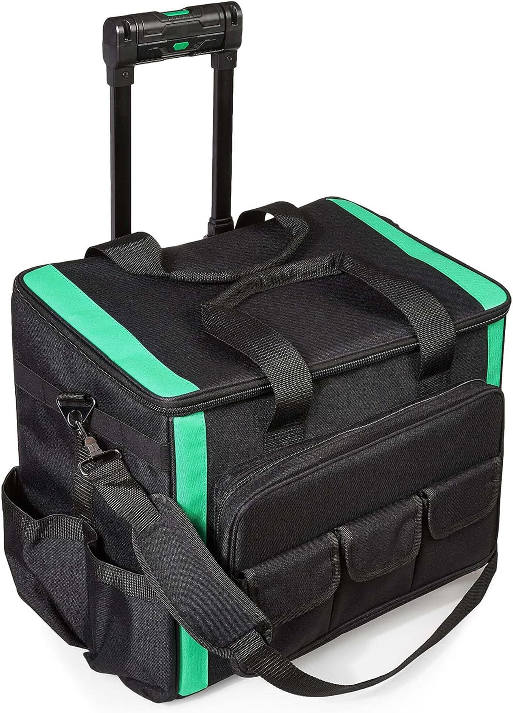 Amazon Basics Tool Storage Rolling Bag with LED Light, 20 Pockets, Adjustable Shoulder Strap, Black