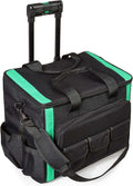 Amazon Basics Tool Storage Rolling Bag with LED Light, 20 Pockets, Adjustable Shoulder Strap, Black