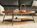 Shrine Glass Coffee Table, Black Walnut Table for Living Room, Glass and Wood Table, 43.3" D x 21.6" W x 15.7" H, Brown Glass Base, Walnut Wood Top&Black Metal Frame