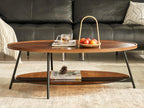 Shrine Glass Coffee Table, Black Walnut Table for Living Room, Glass and Wood Table, 43.3" D x 21.6" W x 15.7" H, Brown Glass Base, Walnut Wood Top&Black Metal Frame