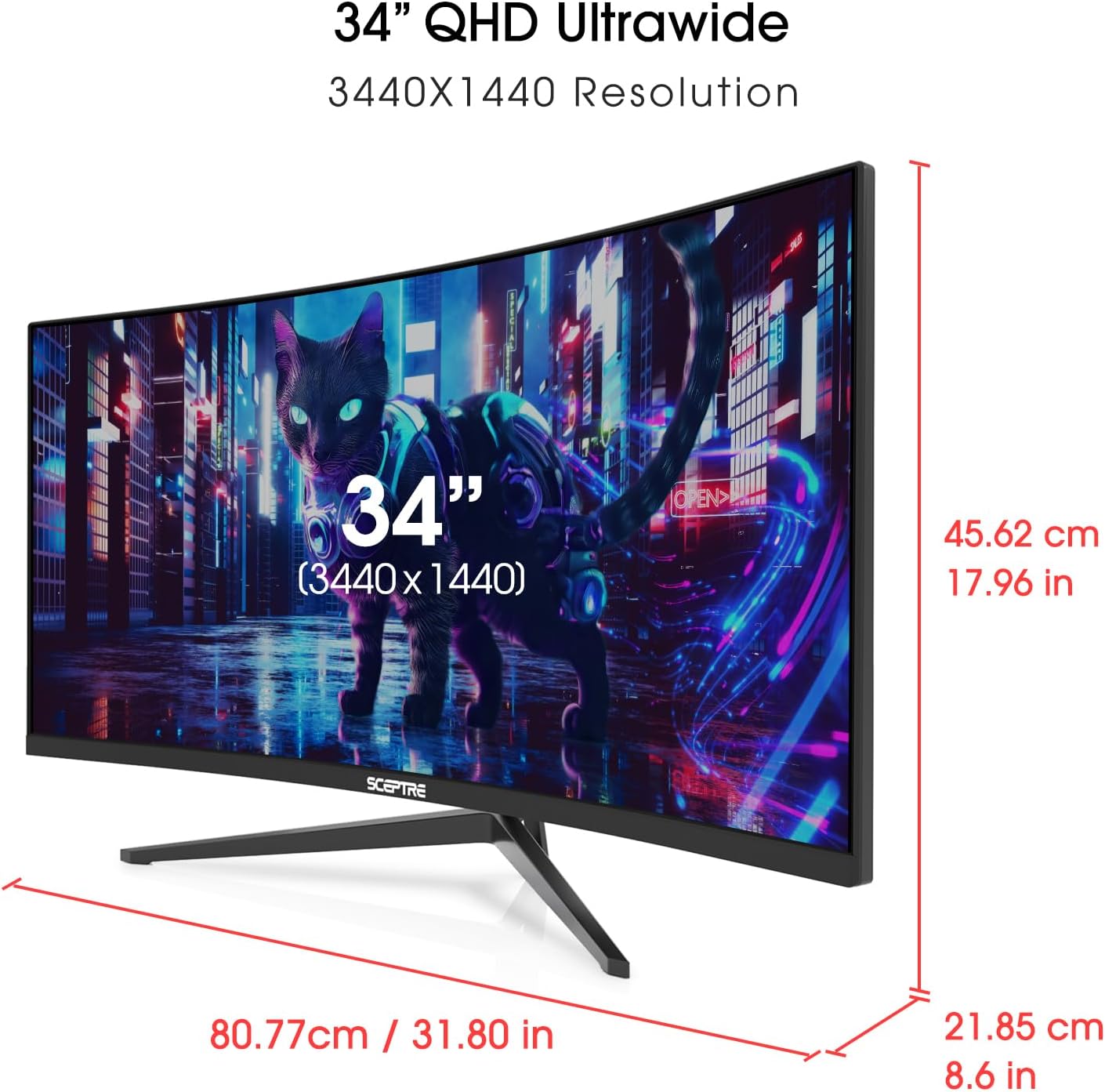 Sceptre 34-Inch Curved Ultrawide WQHD Monitor (3440 × 1440)  R1500  up to 180Hz/165Hz  DisplayPort x2  99% sRGB  1ms  Built-in Speakers  Machine Black  2025 (C345B-QUT168)