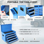 Dawmilon 5-Drawer Rolling Tool Chest, Detachable Top Tool Box, Lockable Metal Tool Cabinet with Wheels, Adjustable Shelf and Liner for Garage Workshop Storage, Blue