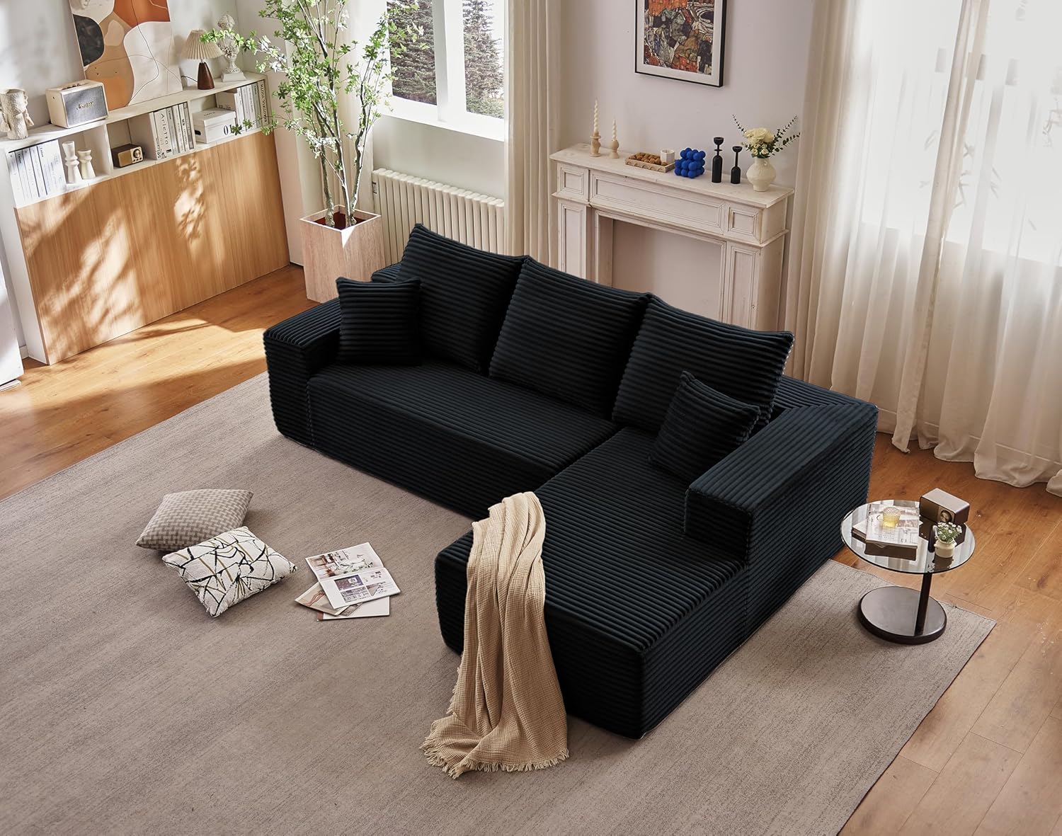 95" Cloud Sectional Couch with L-Shape Chaise, Modern Cloud Couch with Deep Seat, Modular Sectional Couches for Living Room, Apartment, Office, No Assembly Required